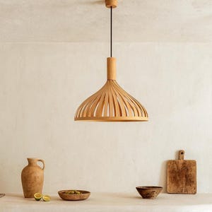 Bamboo Boho Chandelier for Kitchen Island, Modern Wood Pendant Light for Wabi Sabi Decor, Eco-Friendly Stylish Ceiling Light