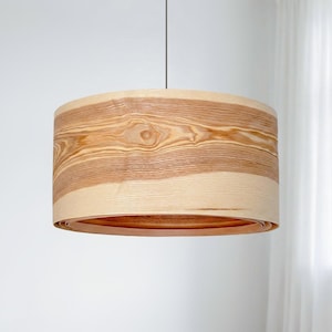 Olive Wood Ceiling Light Scandinavian Decor, Stylish Wood Chandelier, Modern Drum Lampshade