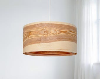 Olive Wood Ceiling Light Scandinavian Decor, Stylish Wood Chandelier, Modern Drum Lampshade