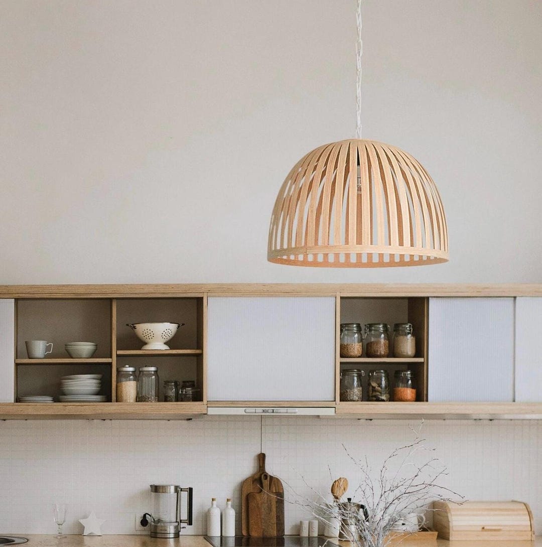 Bamboo Lamp Shade, Wood Pendant Light for Scandinavian Decor, Cottage ...