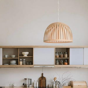 Bamboo lamp shade, wood pendant light for Scandinavian decor, Cottage decor chandelier light