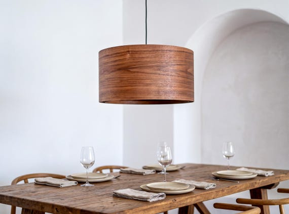 Walnut wood lamp shade, Stylish wood pendant light for Scandinavian decor, Cottage decor chandelier light