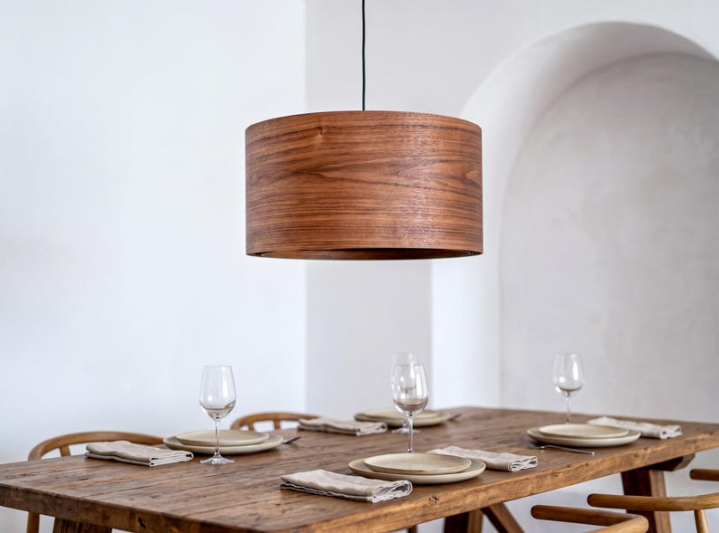 Wood pendant light made of walnut wood perfect for your dining room, kitchen island or living room. The right choice of modern chandelier will give your space the aura you desire