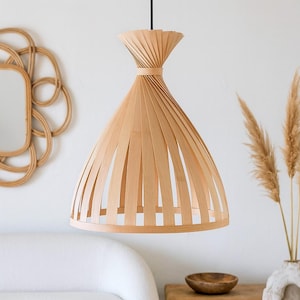 Wood pendant light for Farmhouse decor, Elegant ceiling light Scandinavian decor, Maple wood Chandelier light