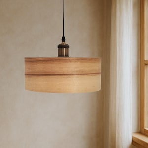 Olive wood ceiling light for kitchen island, Mid century lamp shade, Wood decor hanging lamp
