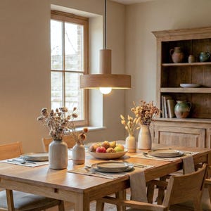 Mid century maple pendant light for dining table – Scandinavian wooden chandelier lighting