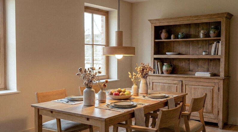 Mid century maple pendant light for dining table – Scandinavian wooden chandelier lighting