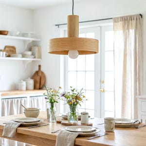 Mid century maple pendant light for dining table – Scandinavian wooden chandelier lighting