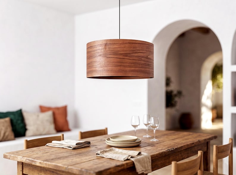 Wood pendant light made of walnut wood perfect for your dining room, kitchen island or living room. The right choice of modern chandelier will give your space the aura you desire