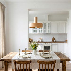 Mid century maple pendant light for dining table – Scandinavian wooden chandelier lighting