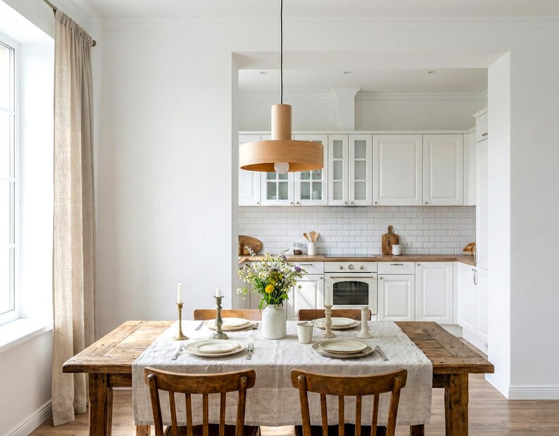 Mid century maple pendant light for dining table – Scandinavian wooden chandelier lighting