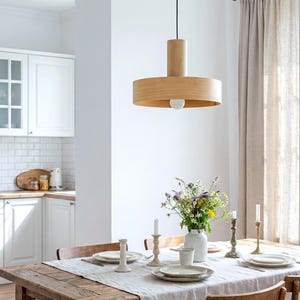 Mid century maple pendant light for dining table – Scandinavian wooden chandelier lighting