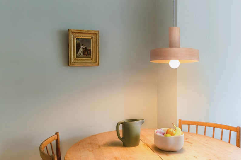 Mid century maple pendant light for dining table – Scandinavian wooden chandelier lighting