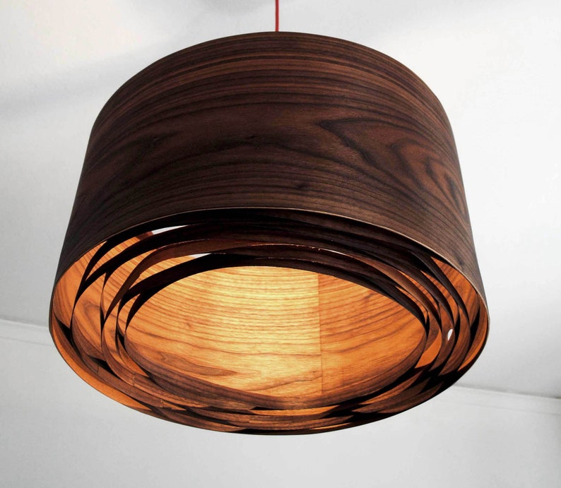 Handmade Wooden Ceiling Light Spiral Walnut Pendant Image 0