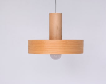 Mid Century Maple Wood Pendant Light, Japandi Dining Chandelier & Kitchen Island Light