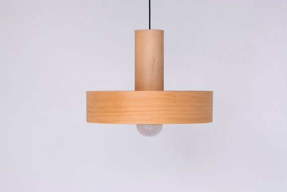 Mid Century Maple Wood Pendant Light, Japandi Dining Chandelier & Kitchen Island Light