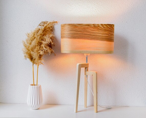 Olive Wood Table Lamp, Bedside Lamp for Farmhouse Decor, Elegant - Main Image