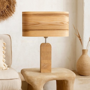 Olive Wood Modern Table Lamp for Scandinavian Style, Bedside Lamp with Minimalist Charm, Wood Desk Lamp for Rustic Decor
