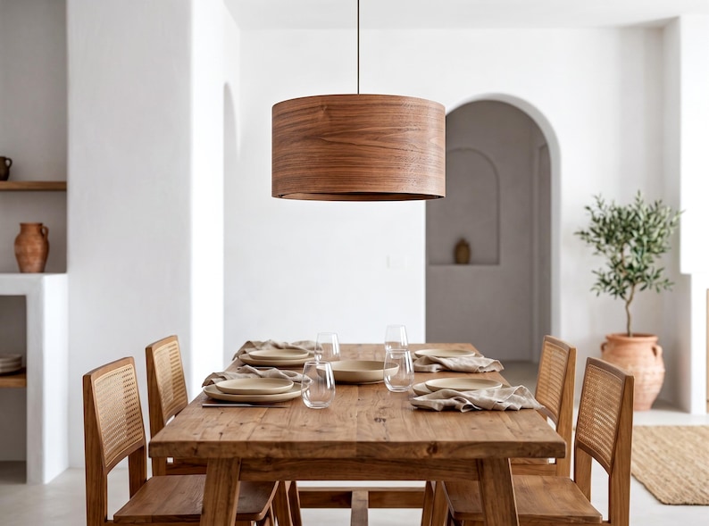 Wood pendant light made of walnut wood perfect for your dining room, kitchen island or living room. The right choice of modern chandelier will give your space the aura you desire