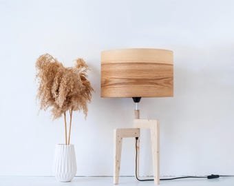 Rustic Olive Modern Table Lamp, Bedside Lamp for for Cozy Bedroom, Scandinavian Style Desk Lamp, Wood Lamp for Farmhouse Decor
