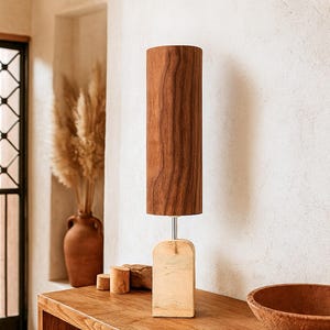 Walnut wood table lamp, Bedside lamp Rustic decor, Minimalist decor light fixture, Scandinavian decor desk lamp