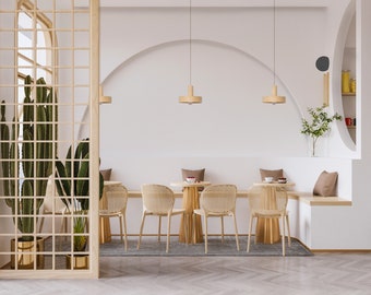 Set of 3 Wood Pendant Lights Scandinavian Style, Wooden Chandelier Lighting Cozy Dining Room