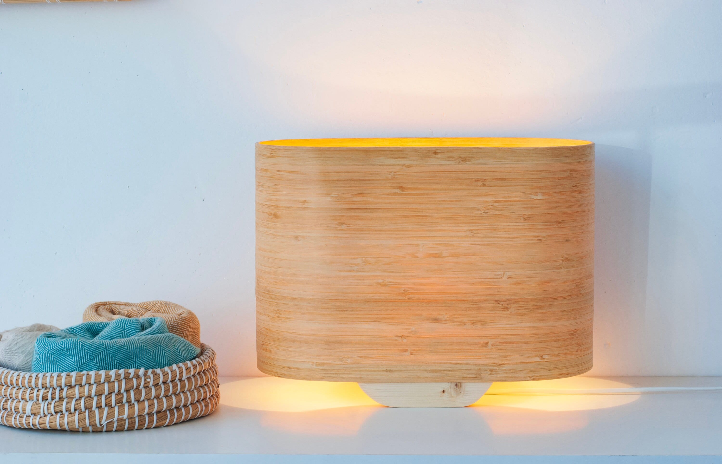 lampe de table moderne décoration scandinave, lampe en bambou rustique, petite minimaliste