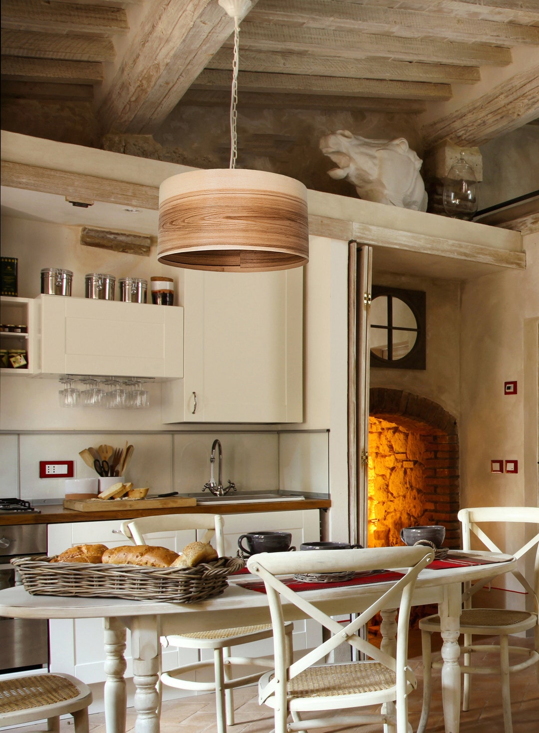 Olive Wood Scandinavian Decor Wood Pendant Light, Cottage Decor ... - Whitewashed Wood Scandinavian Decor