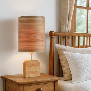 Modern Rustic Table Lamp from Olive Wood, Modern Bedside Lamp for Scandinavian Decor, Wood Lamp for Contemporary and Minimalist Decor