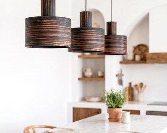 Kitchen Island Wood Pendant Light Set of 3, Mid Century Modern Chandelier