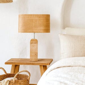 Elegant Oak Wood Table Lamp, Bedside Lamp for Scandinavian Decor, Rustic Decor Desk Lamp, Night Light for Minimalist and Modern Interiors