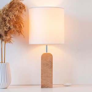 Modern wood table lamp for Scandinavian decor, Bedside lamp Rustic decor, Farmhouse decor light fixture
