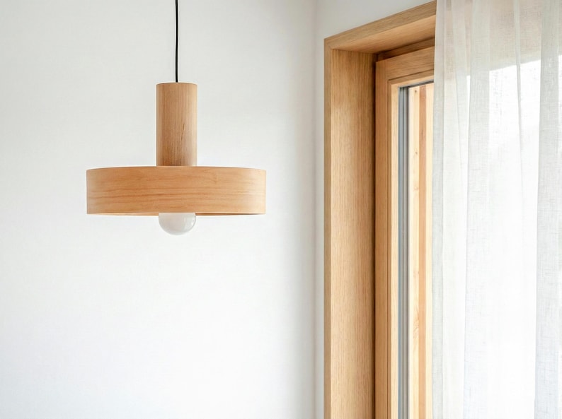 Minimal maple wood chandelier hanging lamp for kitchen island lighting