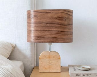 Walnut Wood Bedside Lamp, Scandinavian Style Table Lighting