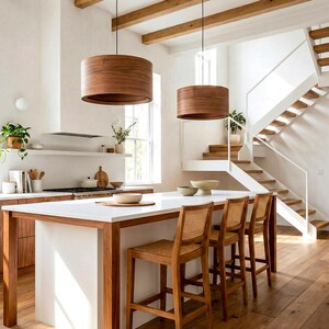 Wood pendant light made of walnut wood perfect for your dining room, kitchen island or living room. The right choice of modern chandelier will give your space the aura you desire