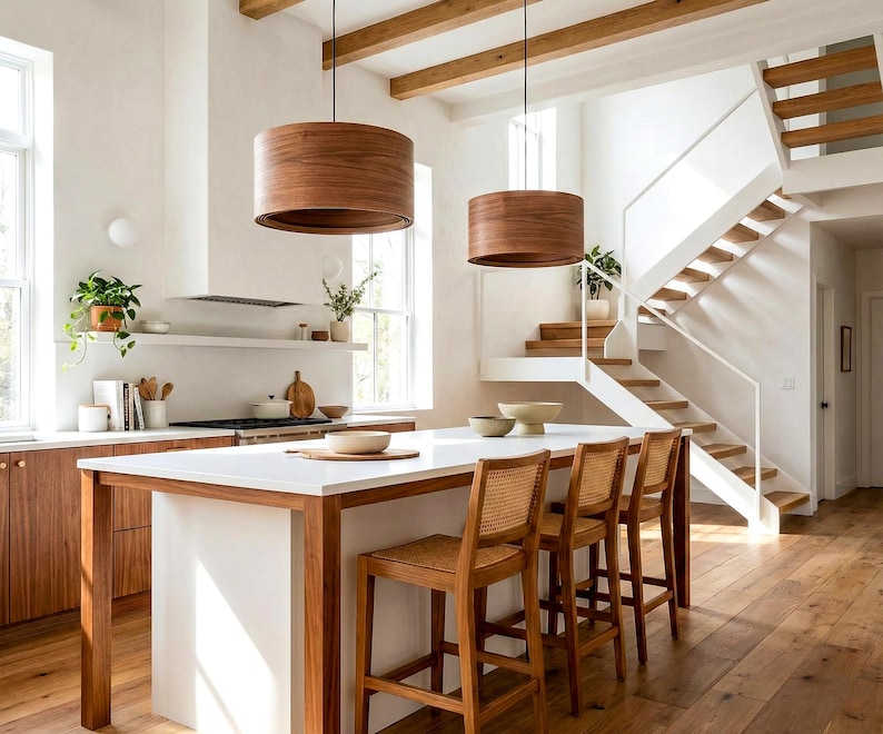 Wood pendant light made of walnut wood perfect for your dining room, kitchen island or living room. The right choice of modern chandelier will give your space the aura you desire