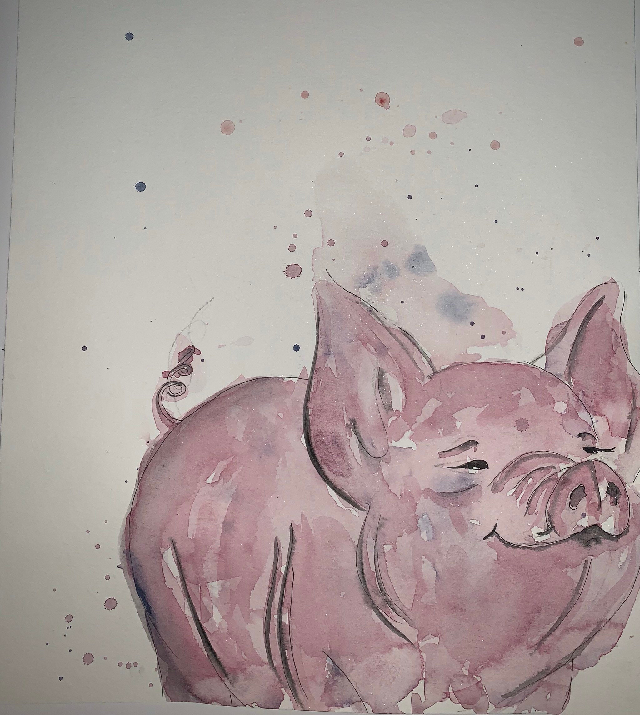 Watercolor artwork, farm animals, Modern art, loose watercolor, pig