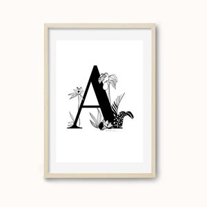 Ilustraciones iniciales de letras A - D, diseño de arte botánico, letras del alfabeto, letras A-D A5 impresión