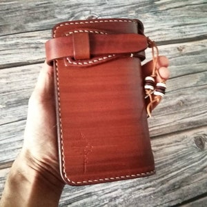 Cartera media, color pincel marrón, cartera biker de cuero hecha a mano, cartera de cuero, cartera de hombre, cuero veg-tan, regalo personalizado