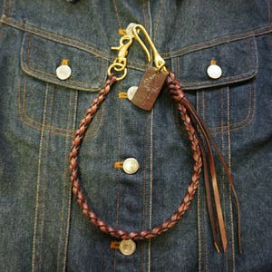 Leather braided wallet chain, Leather braided chain, Leather braided, Handmade braided, veg-tan leather, Brown color