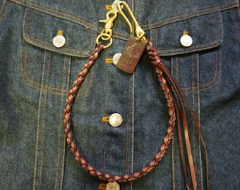 Handmade Braided Leather Wallet Chain - Veg-Tan Brown