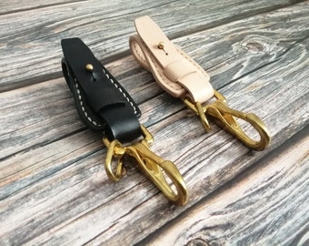 Handmade Leather Belt Key Holder: Solid Brass Clip