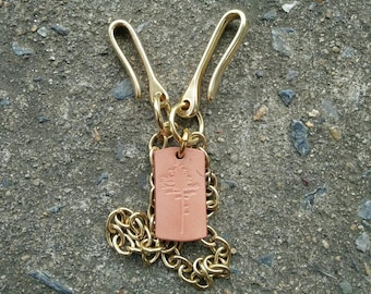 Solid Brass Wallet Chain with Leather Tree Tag (48-50cm)