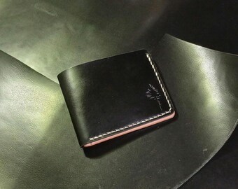 Handmade House butt Black Horse hip and Veg-Tan Leather Slim Bifold Wallet