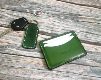 Handmade Vegtan Leather Card Holder: Minimalist Green Wallet