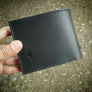 Monedero Bifold Negro, Monederos de Cuero Hechos a Mano, regalo personalizado, cuero vegetal