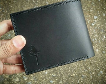 Black Bifold Wallet, Handmade Leather Wallets, personalized gift, veg-tan leather
