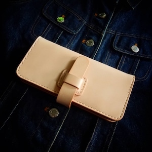 Cartera larga de cuero hecha a mano, cuero veg-tan, regalo personalizado