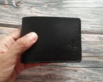 Handmade Black Leather Bifold Wallet: Slim Veg-Tan Wallet