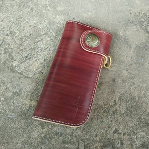 Cartera de cadena Cartera de motociclista, Cartera larga de cuero hecha a mano, cuero curtido vegetal, Hecha a mano, plena flor, Cartera de hombre de alta calidad